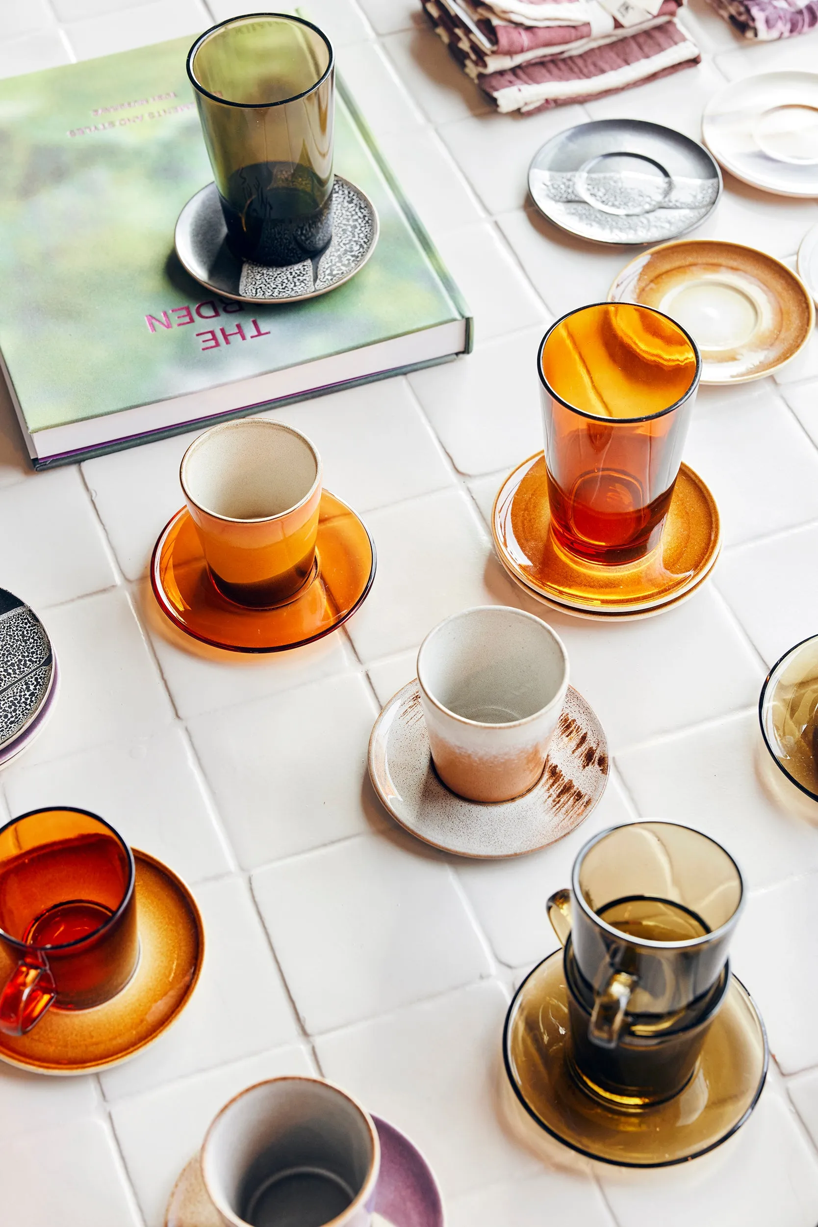 70s Glassware: Saucers Amber Brown (Set of 4)