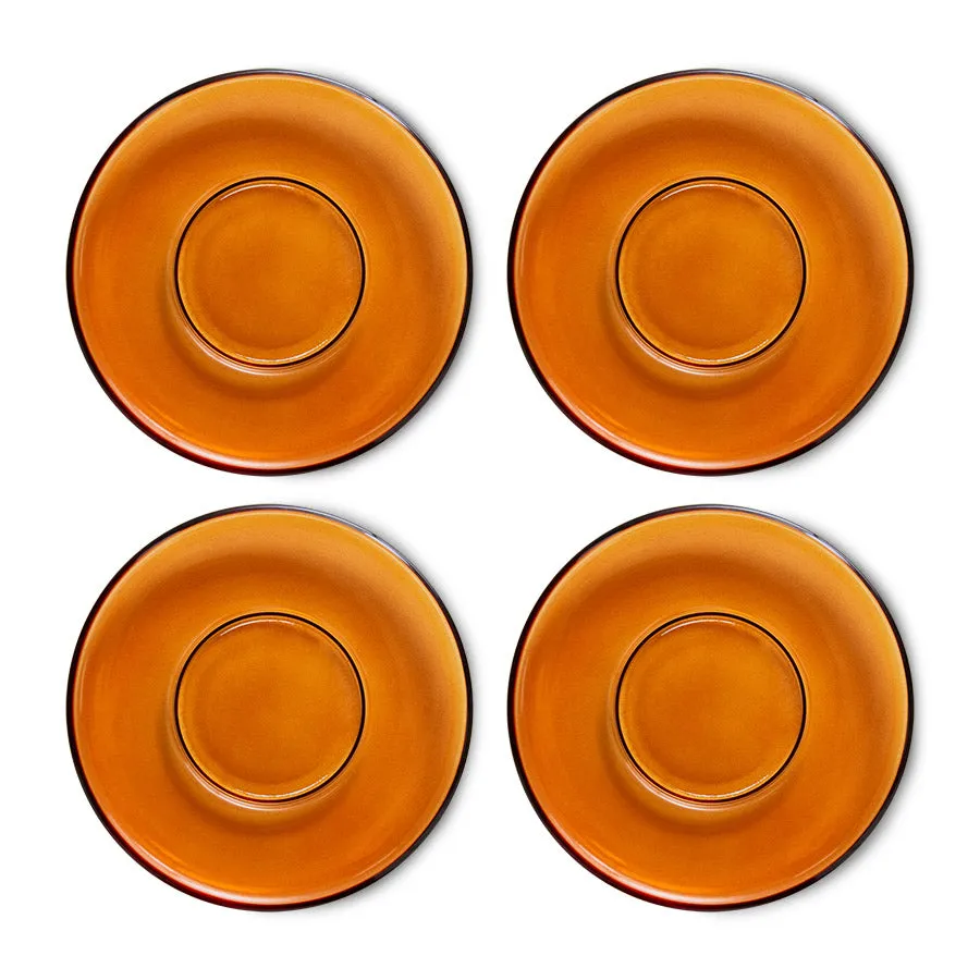 70s Glassware: Saucers Amber Brown (Set of 4)