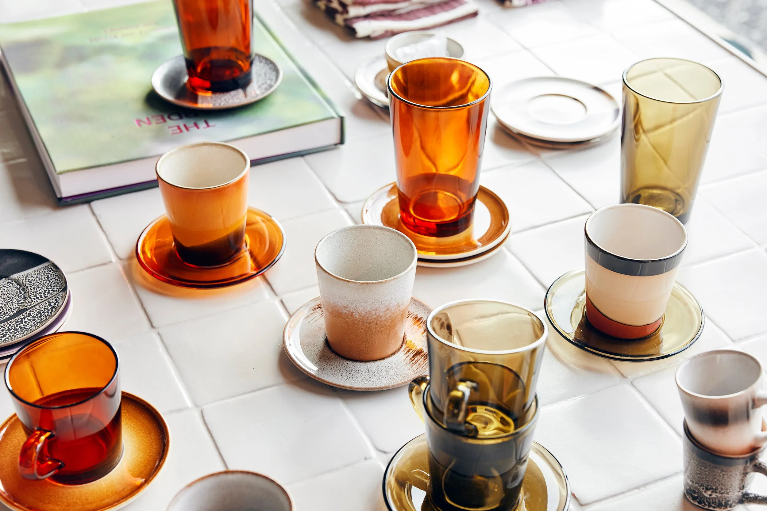 70s Glassware: Saucers Amber Brown (Set of 4)
