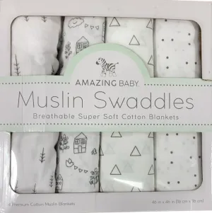 Amazing Baby Muslin Swaddle Blankets, Set of 4, Little Village & Trees