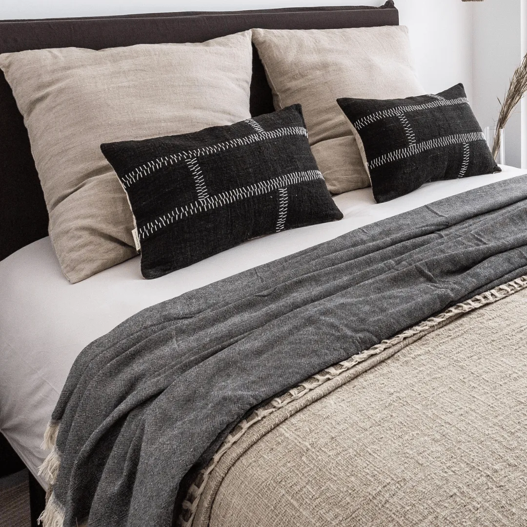 Cotton Cushion Cover Rustic Stitch | Black 40x60cm Zoco Home