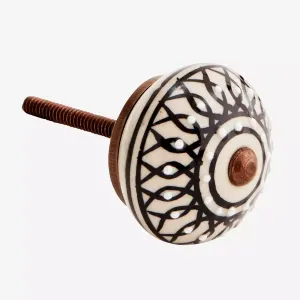 Hand Painted Stoneware Doorknob - Off White & Black