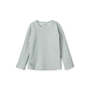 Liewood Noah Seersucker Swim Tee - Sea Blue Stripe - White