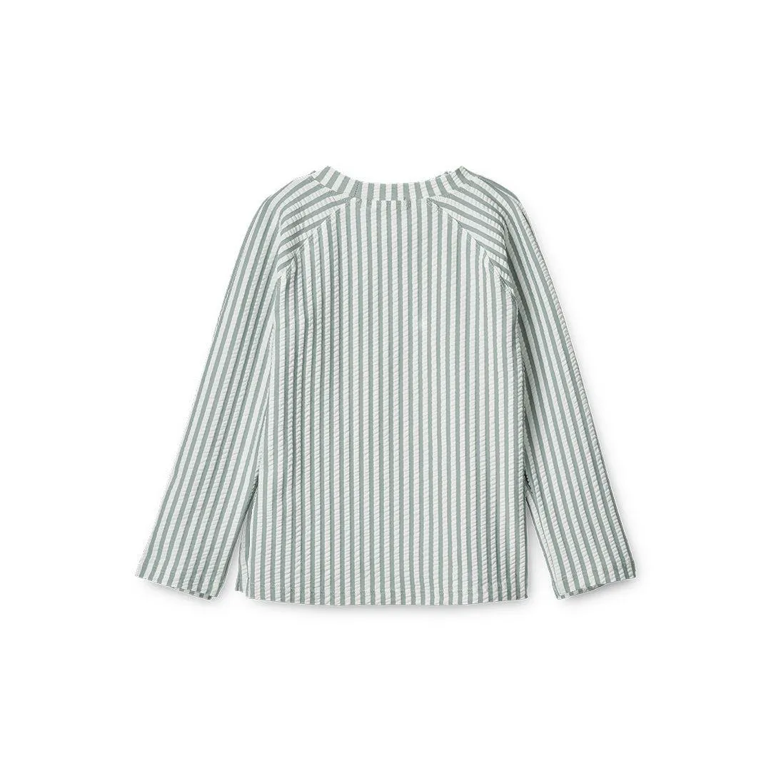 Liewood Noah Seersucker Swim Tee - Sea Blue Stripe - White