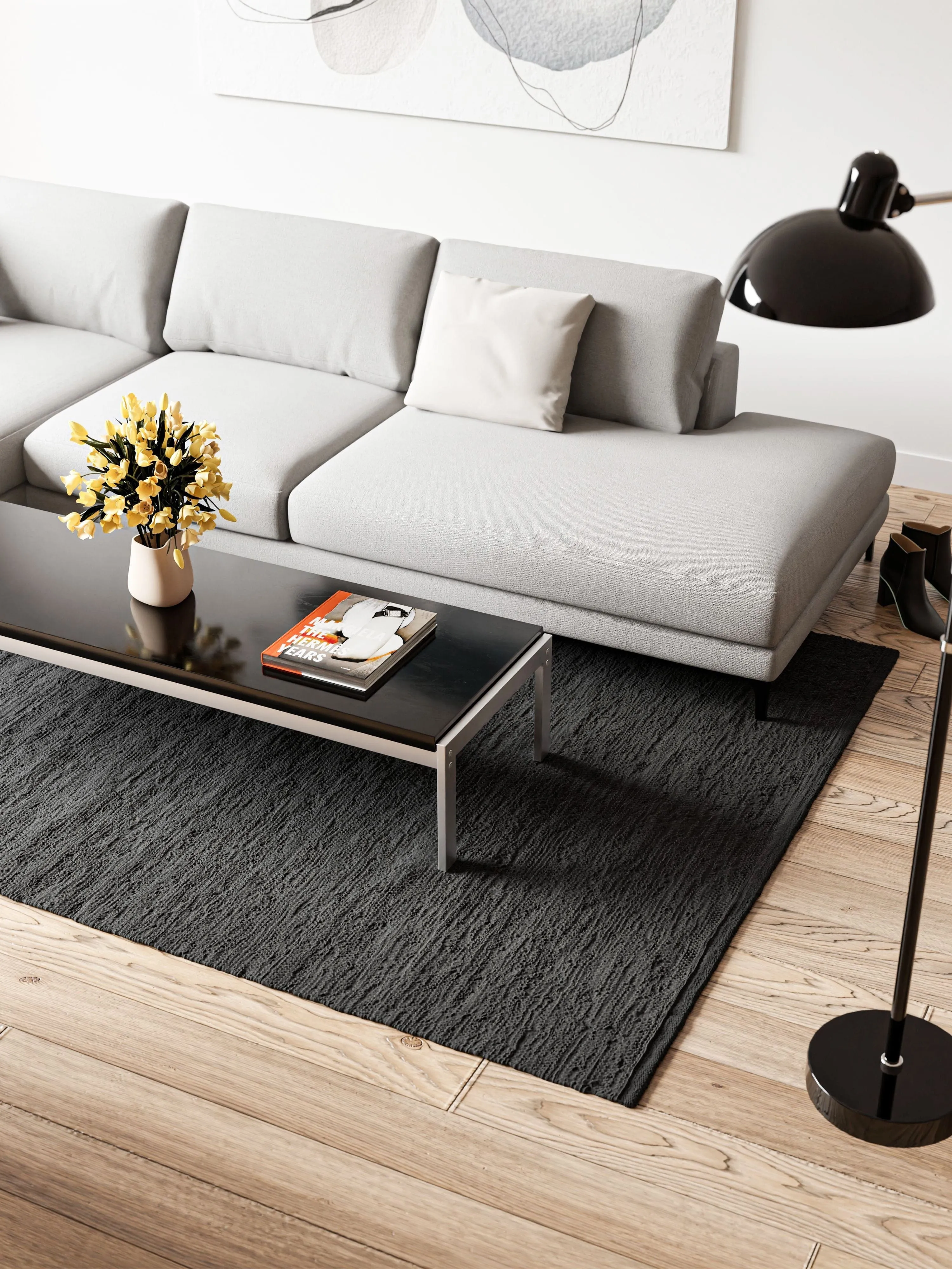 Rug Solid Cotton Rug 75 X 300 Cm, Charcoal