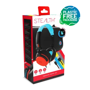Stealth Premium Travel Kit for Nintendo Switch, Switch Lite & OLED - Gaming Headset, Braided Cable & Travel Case - Neon Red and Blue