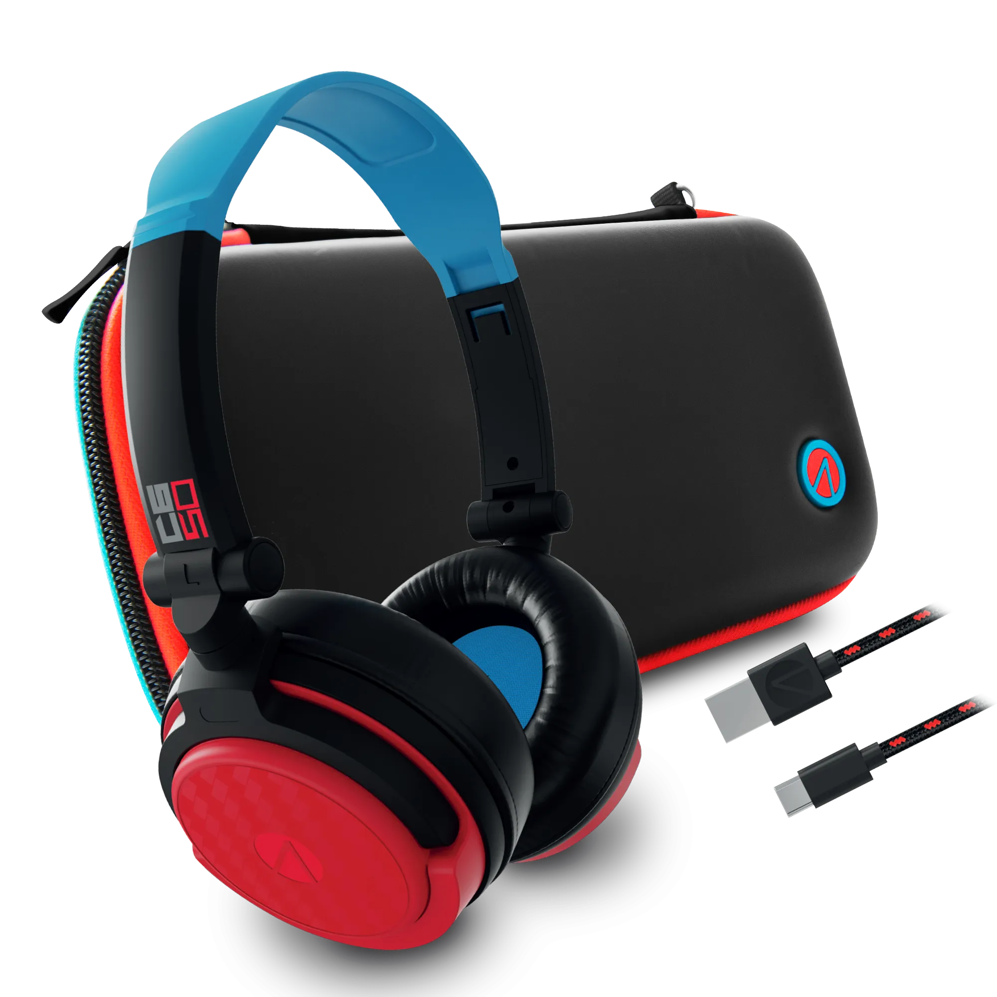 Stealth Premium Travel Kit for Nintendo Switch, Switch Lite & OLED - Gaming Headset, Braided Cable & Travel Case - Neon Red and Blue